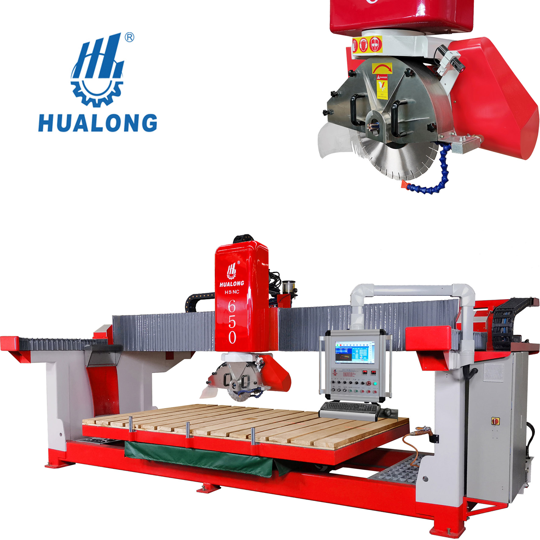 Hualong Stone Cutting Machinery HSNC-650 automatic CNC bridge saw Cutting and milling machine for granite marble Quartz Glass Tile Cutter
