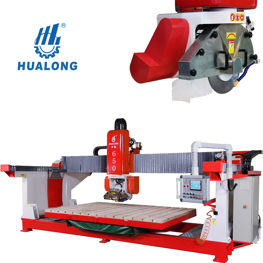 Hualong stone machinery HLSQ-650 automatic 5 Axis CNC bridge saw machine granite, marble, quartzite ,artifical stone cutting machine manufacturers
